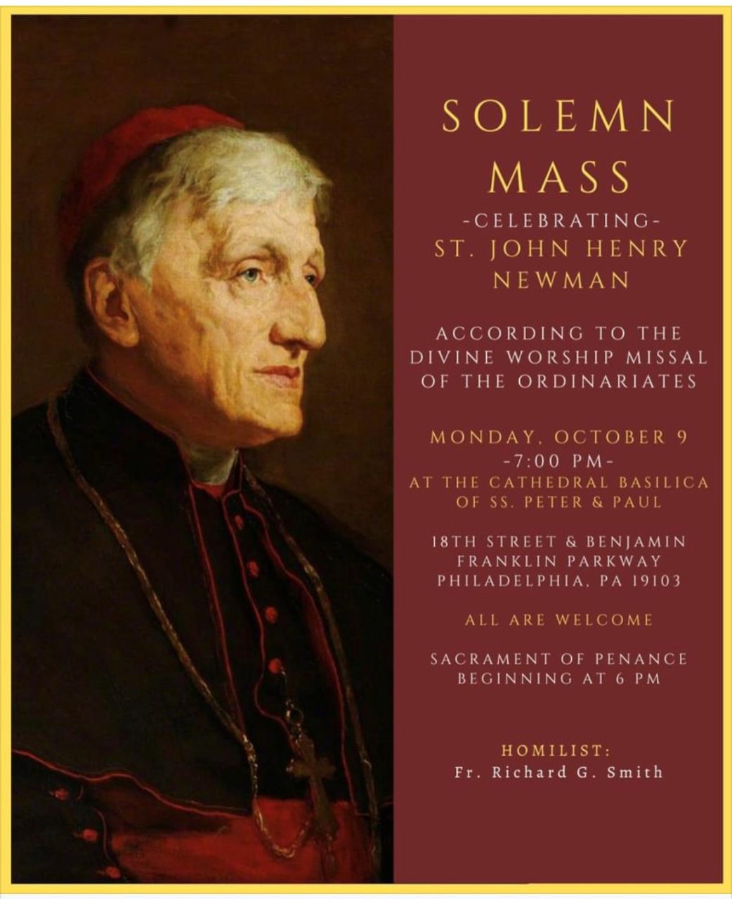 Solemn Mass – St. John Henry Newman – October 9 – The Cathedral ...